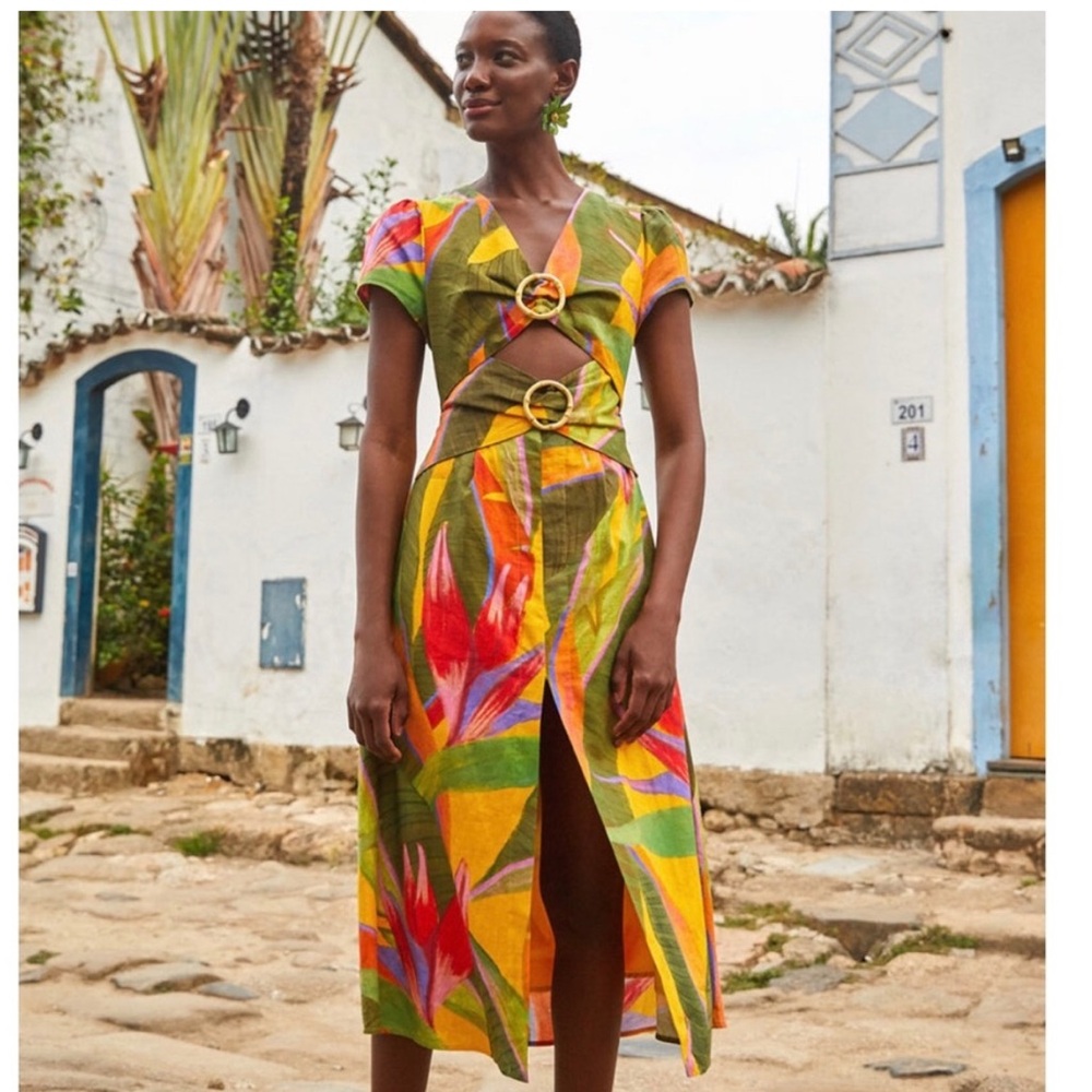 FARM Rio Multicolor Tropical Midi Dress